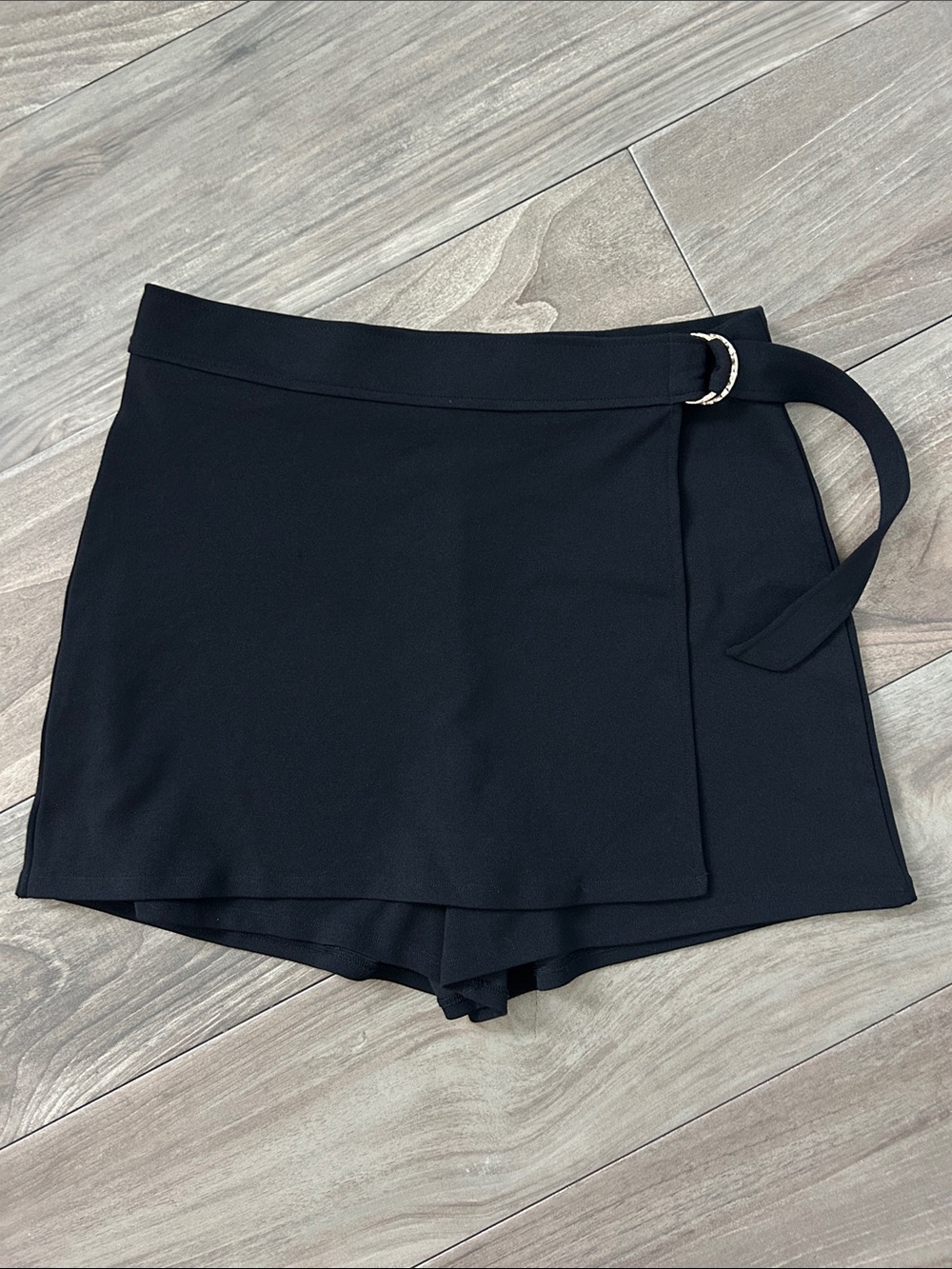 H&M Black Wrap Skort with Side Buckle